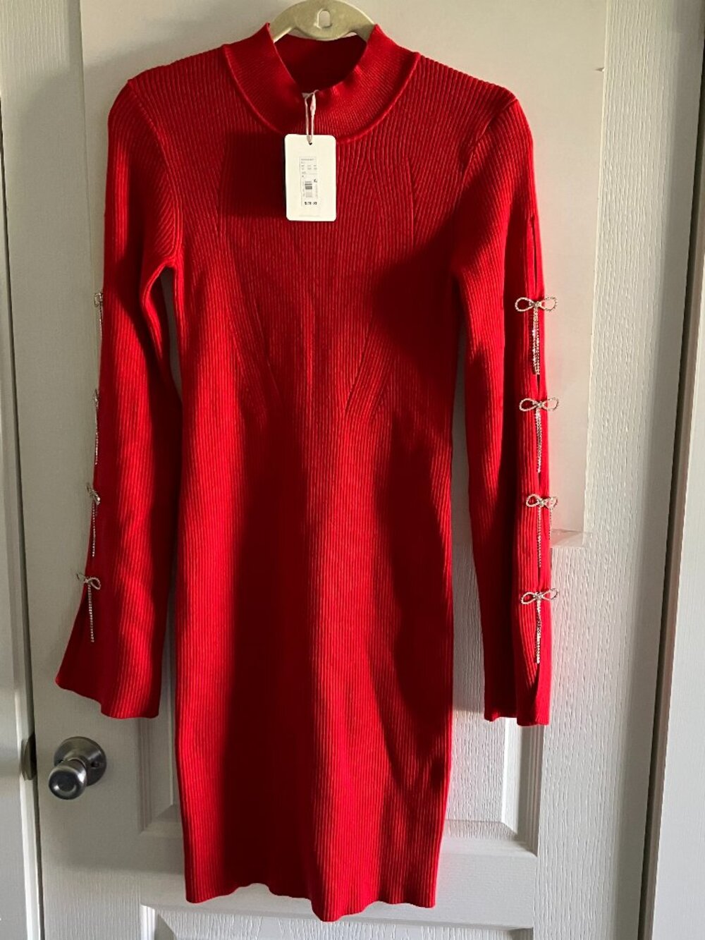 GB Dillard Size XL  Ribbed Knit Red Long Sleeve Knee-Length Dress NWT Orig $79.